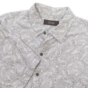 Tasso Elba Shirt Men's XL White Linen Silk Blend Paisley Short Sleeve Beach